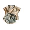 Ropa infantil coreana, jersey de manga corta con estampado animal de algodón a la moda y pantalones cortos con cintura elástica, traje deportivo