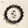 Pulseira de Prata S925 Gankun Círculo Obsidiana Design Original Pixiu da Sorte Pulseira de Pedra Natural Masculina Pulseira de Obsidiana Dourada