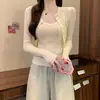Conjunto de Dos Piezas de Cardigan Camisola Tejido Estilo Coreano Chica Picante Deseo Puro para Mujer Multicolor Versátil Adelgazante Favorecedor Top Pequeño Tejido