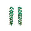 Pendientes de aguja de plata 925 de lujo ligero Hoja Verde microincrustados Moda europea y americana nuevo temperamento personalizado pendientes largos al por mayor