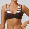 Nuevo sujetador de yoga de dos piezas falso transfronterizo color contrastante hermosas tiras en la espalda tiras de cuello halter push-up ropa interior deportiva de fitness para mujer