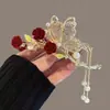 Pinza de Garra con Borla de Rosa de Hada Estilo Bosque para Mujer, Pinza de Mariposa Grande Fresca y Elegante para la Parte Posterior de la Cabeza, Pinza de Tiburón