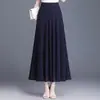 Saia Midi de Chiffon Lisa com Drapeado para Mulheres, Novo Estilo Fino de Verão 2026, Saia Evasê com Barra Larga, Saia Evasê