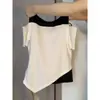 Camiseta de Manga Corta con Hombros Descubiertos y Estampado de Estrellas Dulce y Fresca para Niñas 2026 Nuevo Estilo Coreano de Verano Chica Popular Estilo Universitario Streetwear Ropa para Niños