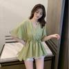 Tallas Grandes Ropa para Mujer Tallas Grandes 100kg Verano Gordo Mm Camisa Camisa de Gasa para Mujer Top Camiseta Cubre Vientre Camisa Base Moderna