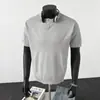 Camiseta Masculina de Verão com Gola Polo em Seda Gelada Respirável, Manga Curta, Malha Slim, Cor Lisa, Top Simples e Versátil