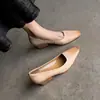 Populares Zapatos de Mujer con Punta Cuadrada y Tacón Grueso, Elegantes y Versátiles en Tres Colores, Estilo Profesional, Tacón Medio, Piel Genuina, Boca Baja, Zapatos de Mujer de Moda Ol