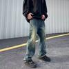 2024 primavera y otoño Americano degradado Pu guapo jeans para hombre nuevo retro suelto callejero todo-fósforo pantalones de pierna ancha para hombre