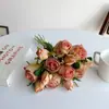 Ramos de Rosas Vintage de Colores Otoñales con Bordes Quemados, Flores Secas con Múltiples Cabezas para Decoración, Arte Floral Artificial para Decoración de Sala de Estar del Hogar