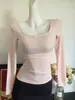 Camiseta de Manga Larga Cepillada con Encaje Empalmado Estilo Pura Pasión para Mujer Otoño Nuevo Ajuste Delgado Top Básico Interior