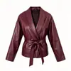 Moda europea y americana transfronteriza Bestseller de AliExpress: chaqueta informal elegante de cuello alto con cinturón y efecto piel