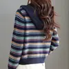Chaqueta Cardigan de Punto con Cremallera de Moda 2026 para Mamás, Corta, Elegante, Casual, Cardigan de Punto Rayado con Capucha