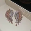 Pendientes de Ala con Pedrería Estilo Europeo y Americano Aguja de Plata, Pendientes de Lujo Ligero de Gama Alta, Accesorios de Oreja Exagerados de Moda para Mujer