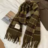 Bufanda de Invierno para Mujer, Chal Versátil, Doble Uso, con Borlas, Cuadros, Doble Cara, Estilo Coreano, Engrosada, Cálida, Imitación Cachemira, Bufanda Larga
