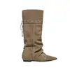 Versión de piel de vaca punta fina plisada nicho Botas vaqueras occidentales para mujer botines cortos otoño e invierno nuevo caña ancha tacón oculto Botas Martin