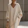 Suministro transfronterizo de Amazon suéter de punto de cuello en V para otoño e invierno, holgado y casual, top de punto tipo jersey multicolor para mujer