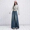 Jeans Azules Vintage Desgastados de Pierna Ancha para Mujer, Nuevo Estilo Otoño Temprano 2026, Adelgazantes, Casuales, con Efecto de Caída