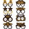 Gafas Negro Dorado Año Nuevo 2024 feliz año nuevo Negro Dorado Accesorios para Fotos Decoración de Fiesta Gafas de Papel