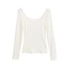 Camiseta de Manga Larga Estilo Americano Picante para Mujer, Estilo Puro Deseo, Cuello en U Amplio, Hombro Normal, Corte Ajustado, Ceñido a la Cintura, Top de Yoga Adelgazante, Capa Base