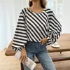 Camisa de Manga Larga Elegante con Rayas Irregulares Nueva Transfronteriza Europea y Americana Moda Suelta Casual Versátil para el Trabajo