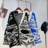 Design sense bainha costurada à mão graffiti casaco suéter feminino 2023 outono e inverno Nova versão coreana do cardigã de malha solta 2399