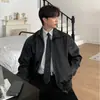 MYQ Estilo Retro Solapa Chaqueta de Cuero para Motocicleta Hombres Otoño Holgada Casual Estilo Coreano Viajes Diarios Chaqueta de Cuero PU