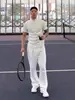 Camiseta de Estilo Americano con Cuello Medio Alto para Hombre, Manga Corta con Sensación Fresca, Ajuste Delgado, Elástica, Secado Rápido, Top Deportivo, Ropa Transpirable con Protección Solar