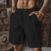 Shorts Esportivo Masculino Hip-Hop de Algodão e Linho Respirável, Moderno e Fashion, Cor Sólida, Simples, Fino, Casual