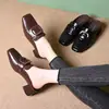 Mules de Moda Cuadrados Vintage para Mujer para Primavera y Verano, Sandalias Versátiles de Piel Suave con Suela Suave y Tacón Grueso