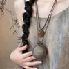 Pingente Retro de Pena Inspirado em Zen, Colar Longo com Borla de Folha Estilo Chinês, Acessório Étnico Boêmio, Corrente para Clavícula