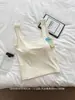 Camisole de Algodão Tencel com Bojo Fixo Quadrado Amigo da Pele Costas Bonitas Verão Fino Camada Base Top Básico Versátil