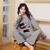 Pijamas de lã para atacado, prontos para envio, para mulheres, conjunto de inverno com mangas compridas e calças compridas, lã de seda e lã, live-streaming, vestuário doméstico feminino transfronteiriço