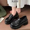 Mocasines de Piel Genuina para Mujer Suela Gruesa Tacón Elevado Pequeña Altura Zapatos de Mujer Negros Uniforme JK Zapatos Pequeños de Piel para Viajar Zapatos Individuales
