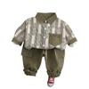 Ropa de Primavera para Niños Camisa de Comercio Exterior Ropa de Primavera y Otoño Ropa Infantil de Rayas Verticales Ropa Infantil Inglesa Traje de Dos Piezas a Juego de Colores para Bebé