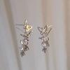 Aretes Asimétricos de Borla de Mariposa de Lujo Ligero para Mujer Diseño Nicho Aretes de Piedra Luna de Alta Gama Aretes Estilo Coreano