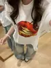 Camiseta de Manga Curta Algodão Puro Estampa de Maçã Estilo Verão 2026 para Mulheres Estilo Coreano Solta Casual Estudante Meia-Manga Top Ins