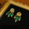 Bronce Antiguo Occidental Chapado en Oro 18 Monedas de Oro Retro Antiguas con Ágata Verde Redondo Borlas de Piedra Natural
