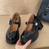 Zapatos de Cuero Pequeños de Fondo Grueso con Punta Redonda Retro Negros para Mujer 2025 Nuevo Primavera y Otoño Combinación Total Vestido Tacón Alto Mary Jane Zapatos de Capa Única