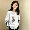 Camiseta de Manga Larga para Niñas 2026 Nuevo Estilo Primavera y Otoño para Niños Mayores, Dulce y Elegante Corte Holgado Algodón Puro Top Falso de Dos Piezas para Niñas