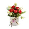 Bonsái Pequeño de Rosa Flor Artificial Decoración del Hogar Adorno de Mesa de Interior Accesorio para Fotografía Planta Verde Artificial Planta en Maceta