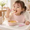 Tenedor y Cuchara de Entrenamiento para Niños Alimento Complementario para Bebés Mango Curvo Set de Cuchara y Tenedor para Comer Solo Vajilla para Bebés y Niños Pequeños En Stock Venta al Por Mayor
