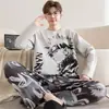 Pijama para Hombre Manga Larga Algodón Puro Primavera y Otoño Delgado Estudiante Joven Dibujos Animados Ropa de Casa Holgado Tallas Grandes Traje