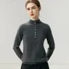 Suéter de gola alta 100% cashmere puro sem costura para mulheres, outono e inverno, quente, gola meio aberta, manga longa, camada interna