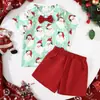 Suministro Transfronterizo Ropa Infantil 2025 Nuevo Conjunto de Camisa de Manga Corta y Pantalones Cortos Navideños para Niños Traje de Caballero con Pajarita Conjunto de Dos Piezas