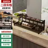 Rack de Armazenamento de Conjunto de Chá de Mesa Chinês Pequeno Rack de Armazenamento de Tigela de Chá de Madeira Não Sólida Rack de Colocação de Chá para Sala de Chá