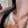 Collar de perlas naturales de agua dulce estilo francés, retro, sencillo, personalizado, chapado en cobre, con cadena de oro y colgante de nido de pájaro para mujer