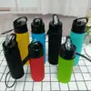 Botella de agua plegable de silicona transfronteriza para ciclismo al aire libre, vaso de agua deportivo, anticaída, botella de agua deportiva plegable de silicona de grado alimenticio
