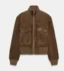 Roupas femininas europeias e americanas transfronteiriças, populares no AliExpress, jaqueta aviador canelada estilo francês com gola alta