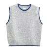 Estilo Primavera y Otoño 2026 Chaleco de Punto Capas sin Mangas con Ribete de Bloque de Color Cuello Redondo Suéter para Mujer de Moda Versátil Adelgazante