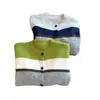 Suéter cárdigan de diseño transfronterizo a rayas de bloques de color 2026 para mujer, Otoño/Invierno, Holgado, Vintage, Casual, Suave, Apto para figuras petite